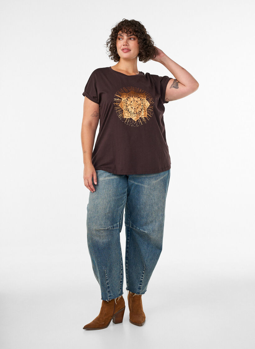 T-shirt with decorative front print, Brown, Model image number 1