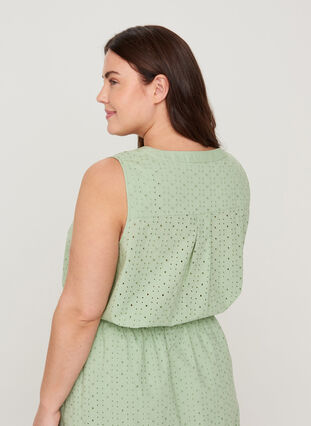Sleeveless shirt with broderie anglaise, Silt Green, Model image number 1