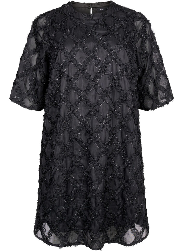Short textured dress, Black, Packshot image number 0
