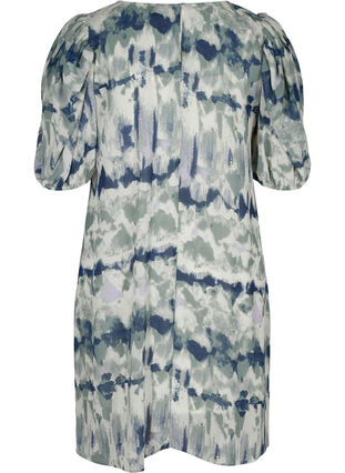 Printed dress with puff sleeves and v-neck, Chinois Green AOP, Packshot image number 1