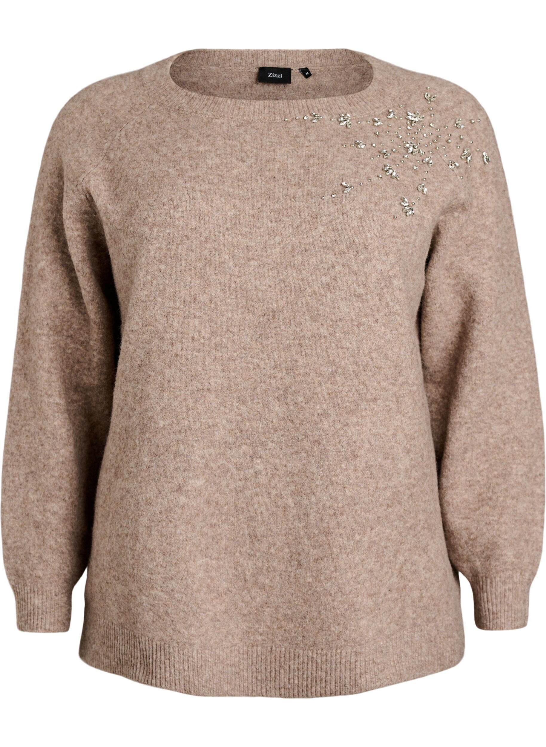 ZizzifashionKnitted blouse with rhinestones and studs, Beige, Packshot image number 0