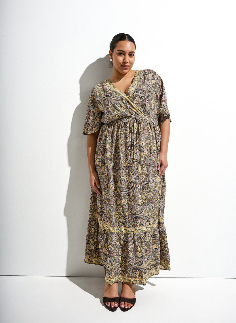 Viscose maxi dress with a paisley print, Yellow, Image image number 0