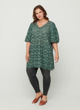 Cotton broderie anglaise tunic, Balsam Green, Model image number 2