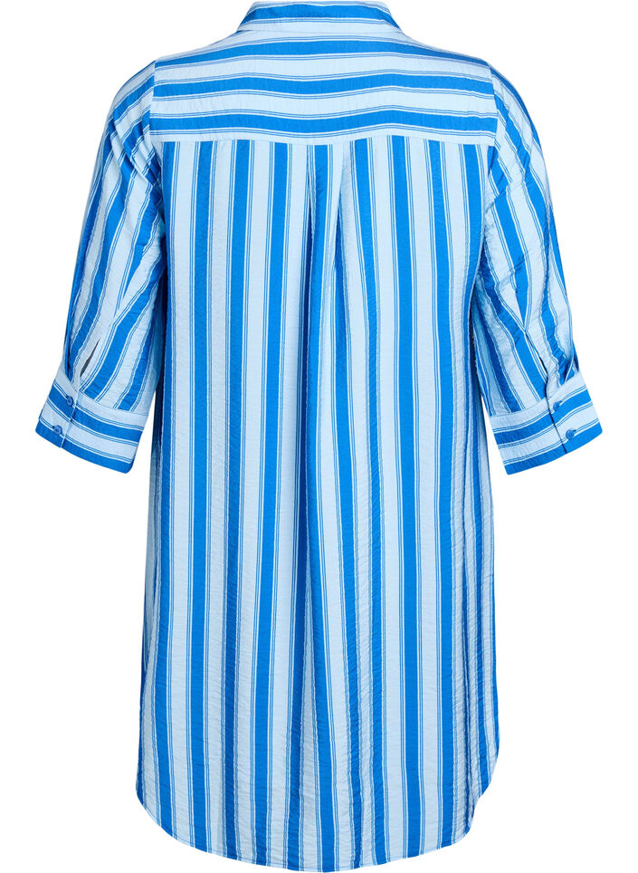 Short dress with collar and chest pocket, Blue, Packshot image number 1