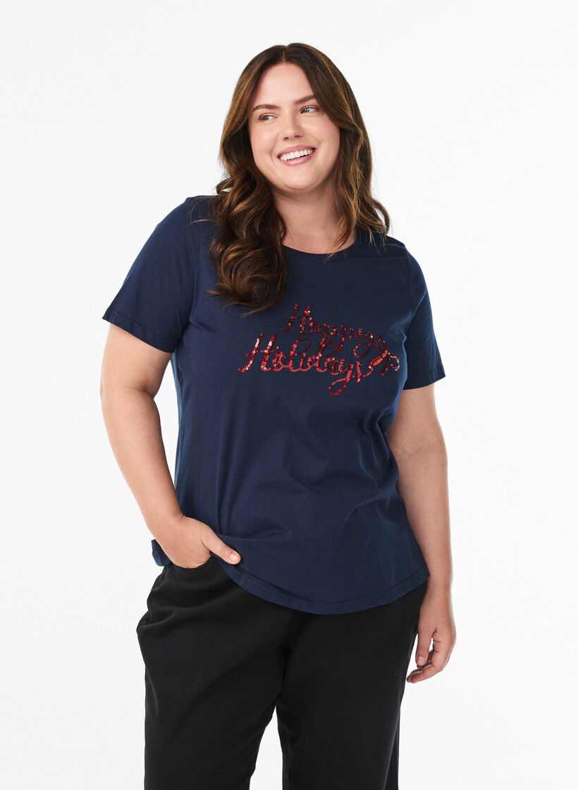 Christmas t-shirt in organic cotton, Blue, Model image number 0