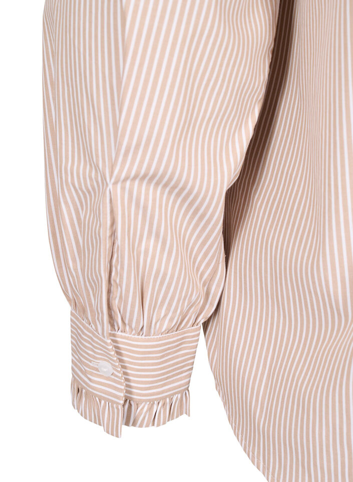 Striped shirt blouse with ruffles, Silver Mink Stripe, Packshot image number 4