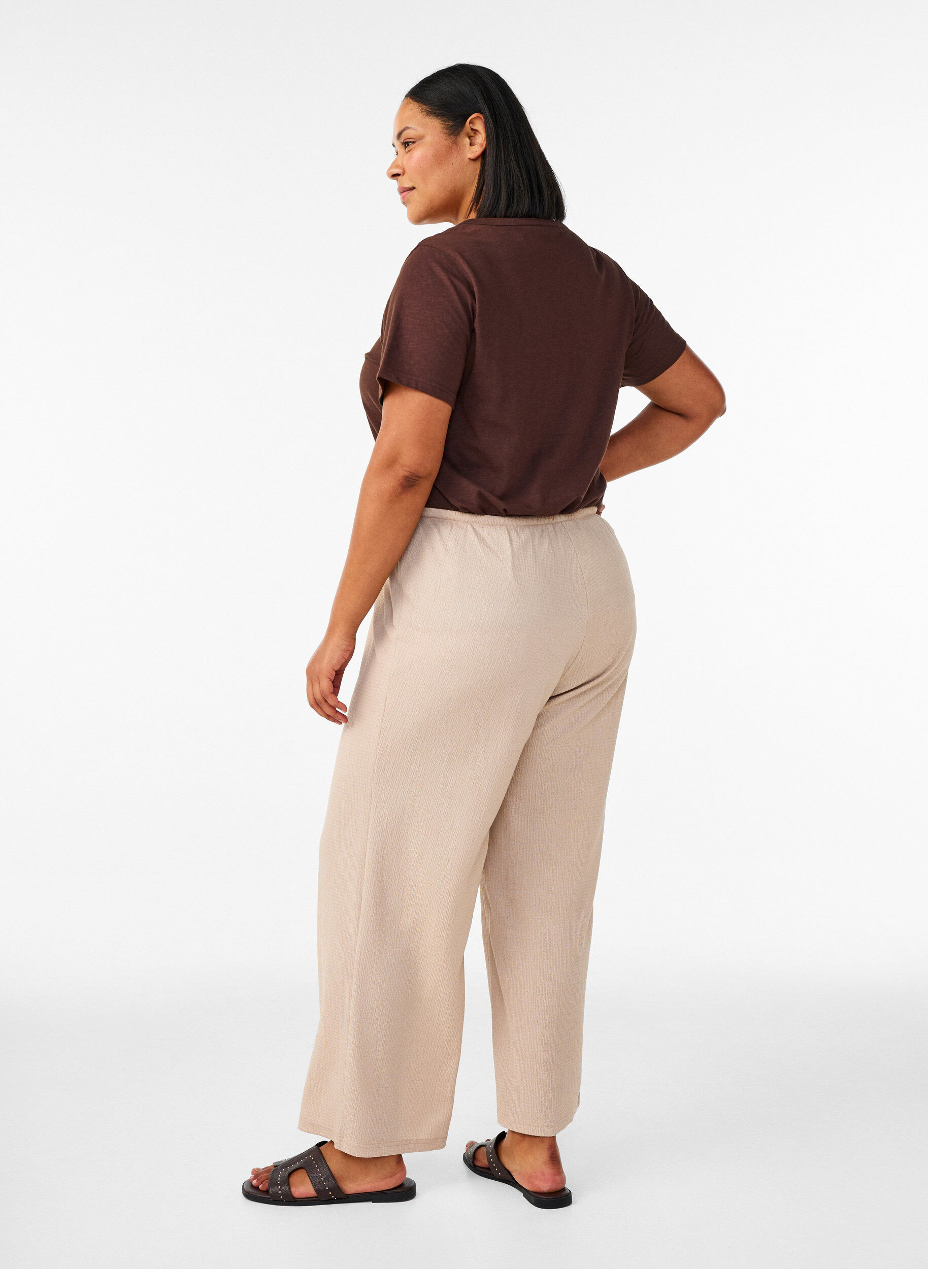 Zizzifashion Wide-leg trousers in a light textured fabric, Beige, Model image number 1