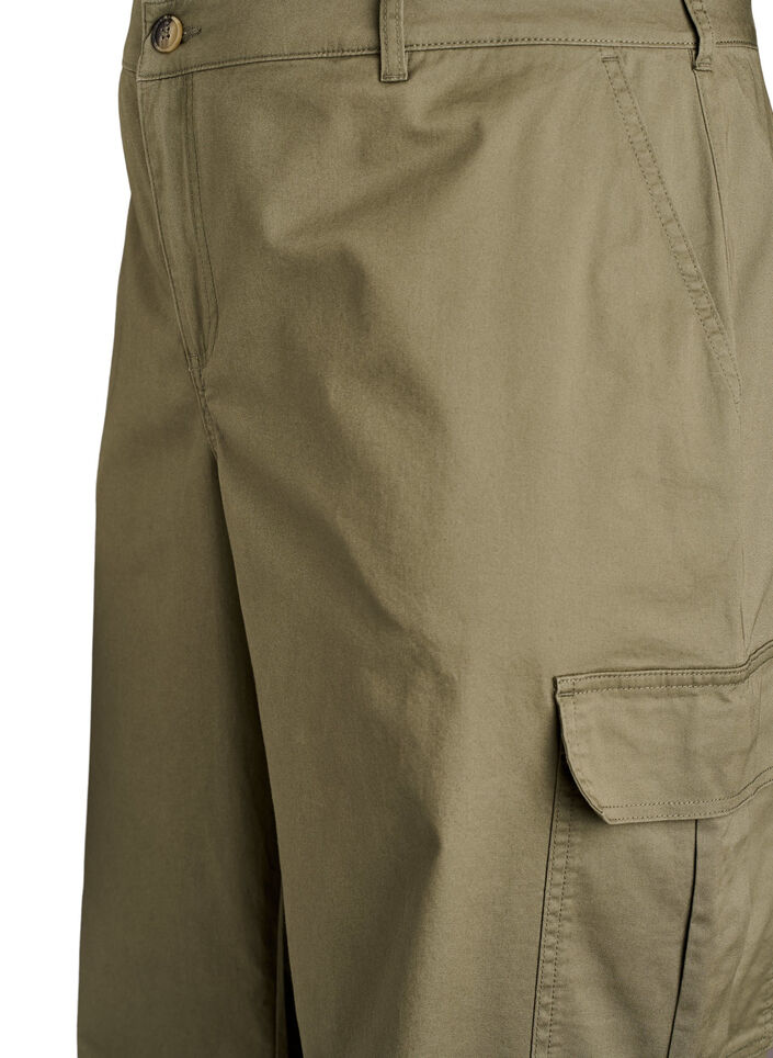 Wide-leg cargo trousers with a high waist, Green, Packshot