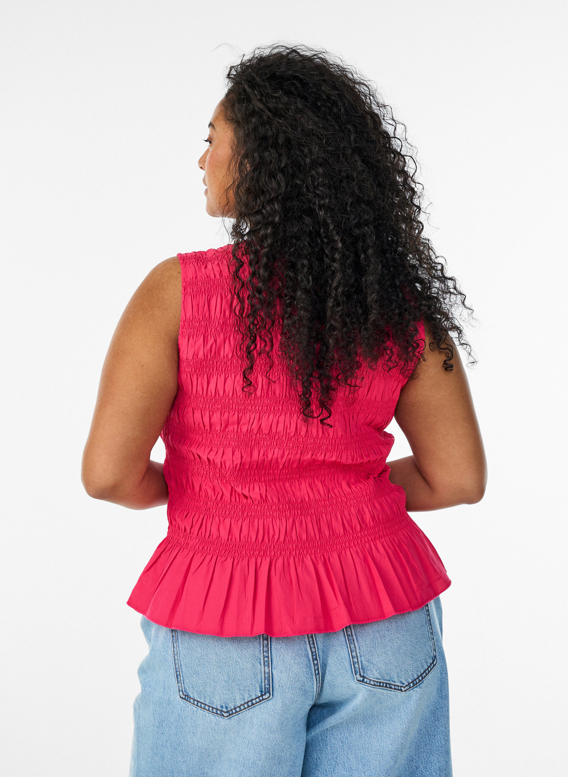 Zizzifashion Smock top with boat neck and peplum hem, Rose, Model image number 2