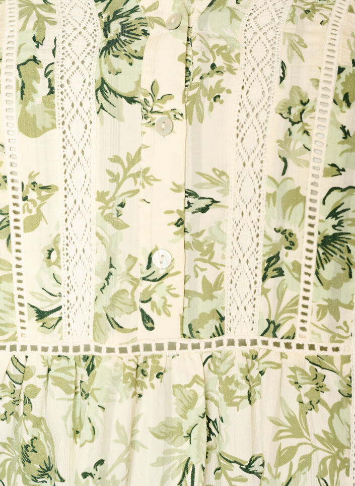 Short viscose dress with lace trim and A-line cut, Green, Packshot image number 2