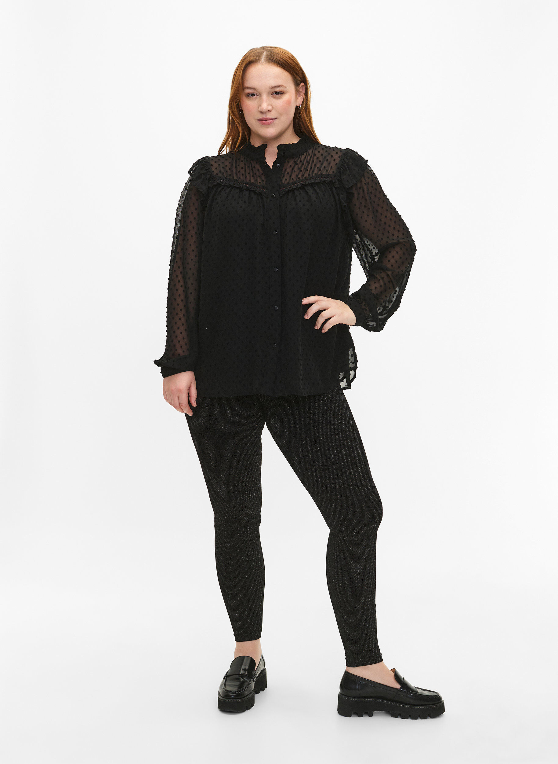 Zizzifashion Seamless glitter leggings, Black Gold Lurex, Model image number 3