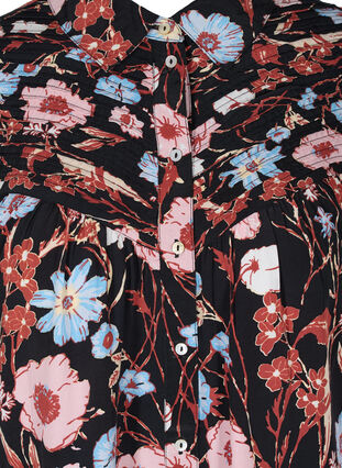Floral shirt tunic in viscose, Black Flower AOP, Packshot image number 2