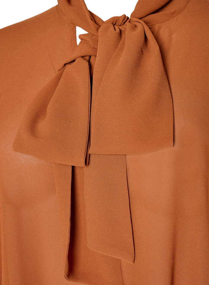 Blouse with ribbon tie and ruffle details, Brown, Packshot image number 2