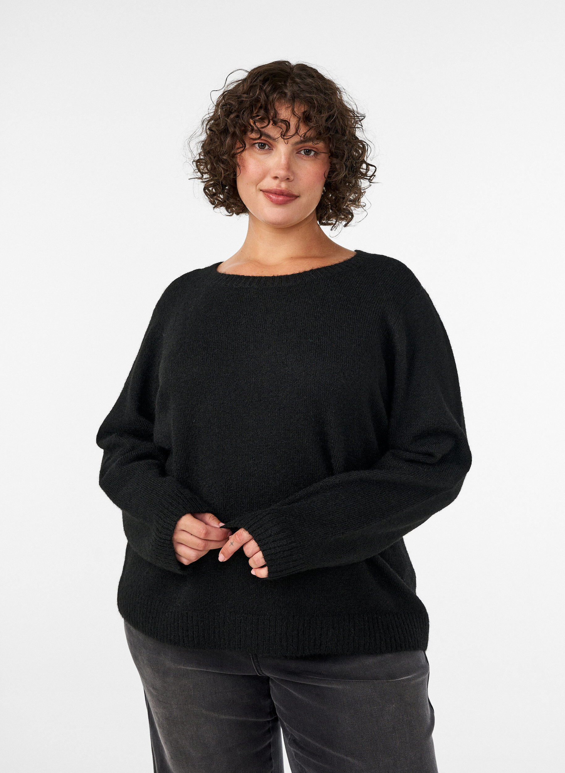 ZizzifashionLoose round neck jumper, Black, Model image number 0