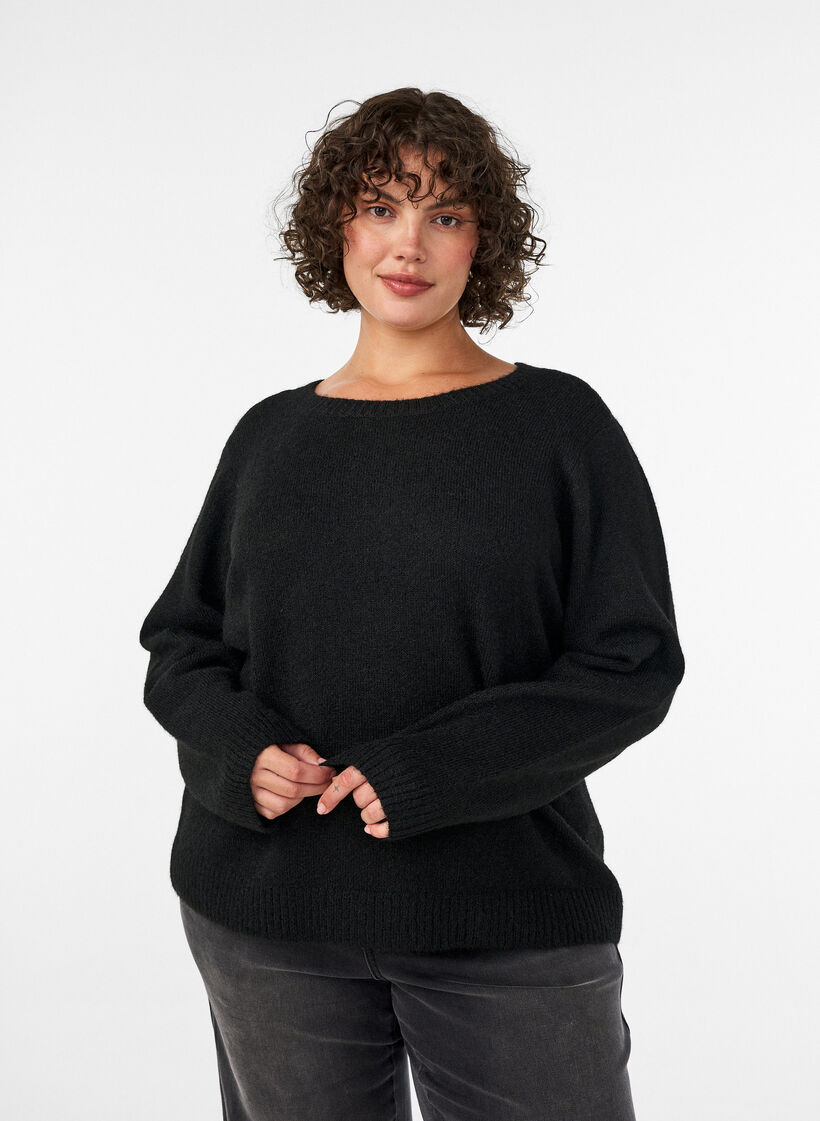 Loose round neck jumper, Black, Model image number 0