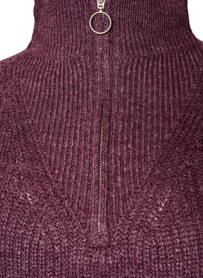 Knitted sweater with high neck and zipper, Purple, Packshot image number 2