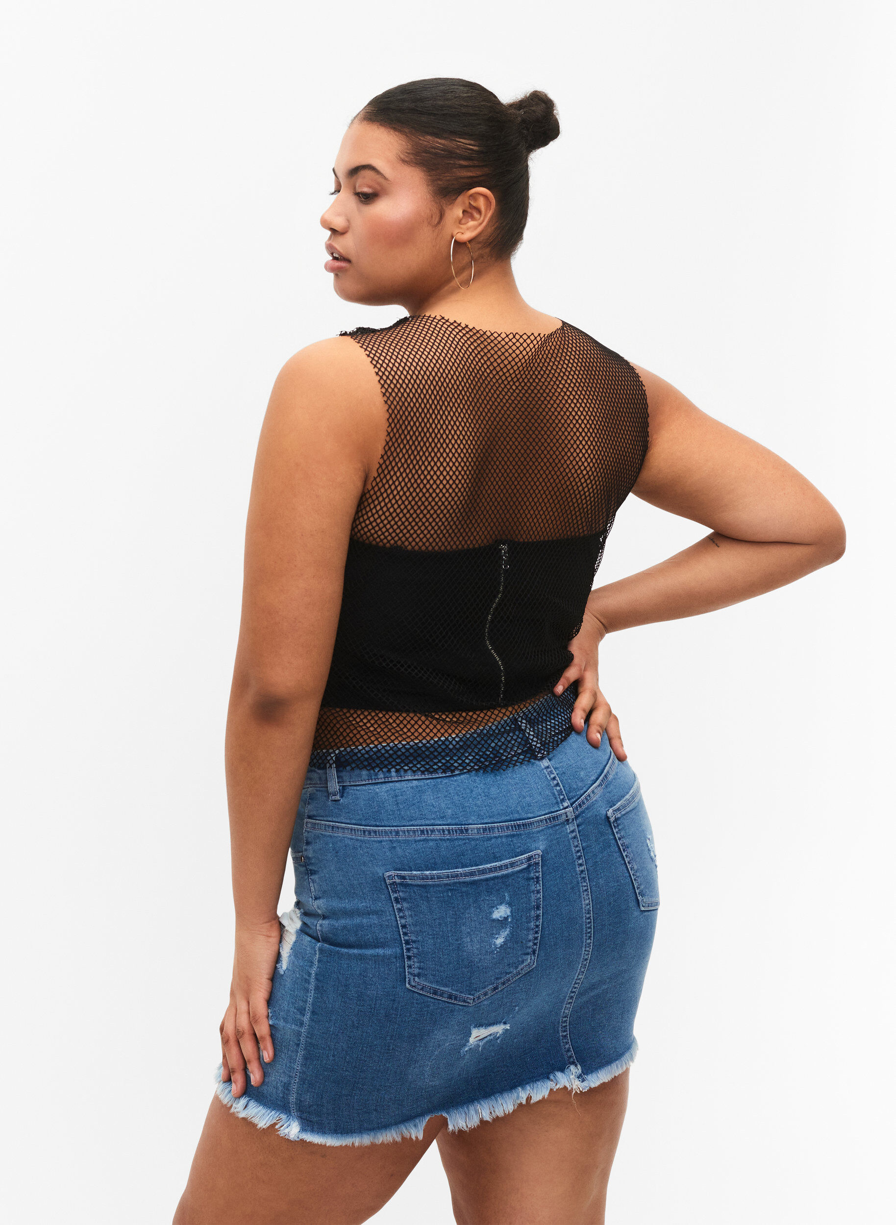 Zizzifashion Tight ripped denim skirt, Blue denim, Model image number 1