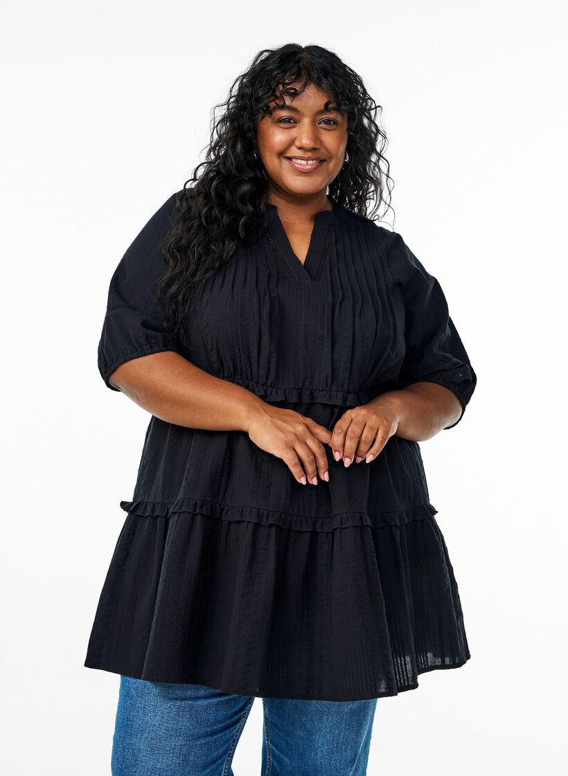 A-shape tunic with ruffles, Black, Model image number 0