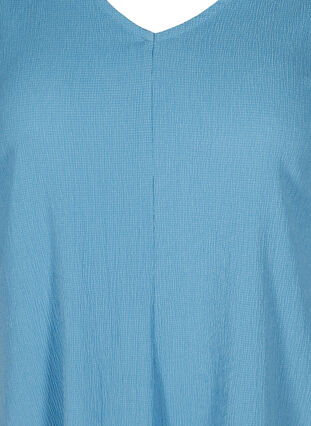 Dress with puff sleeves and V-neck, Azure Blue, Packshot image number 2