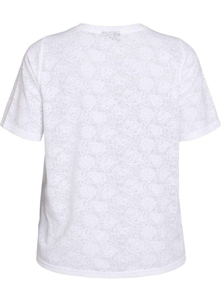 Short-sleeved blouse with rose patterned texture, White, Packshot image number 1