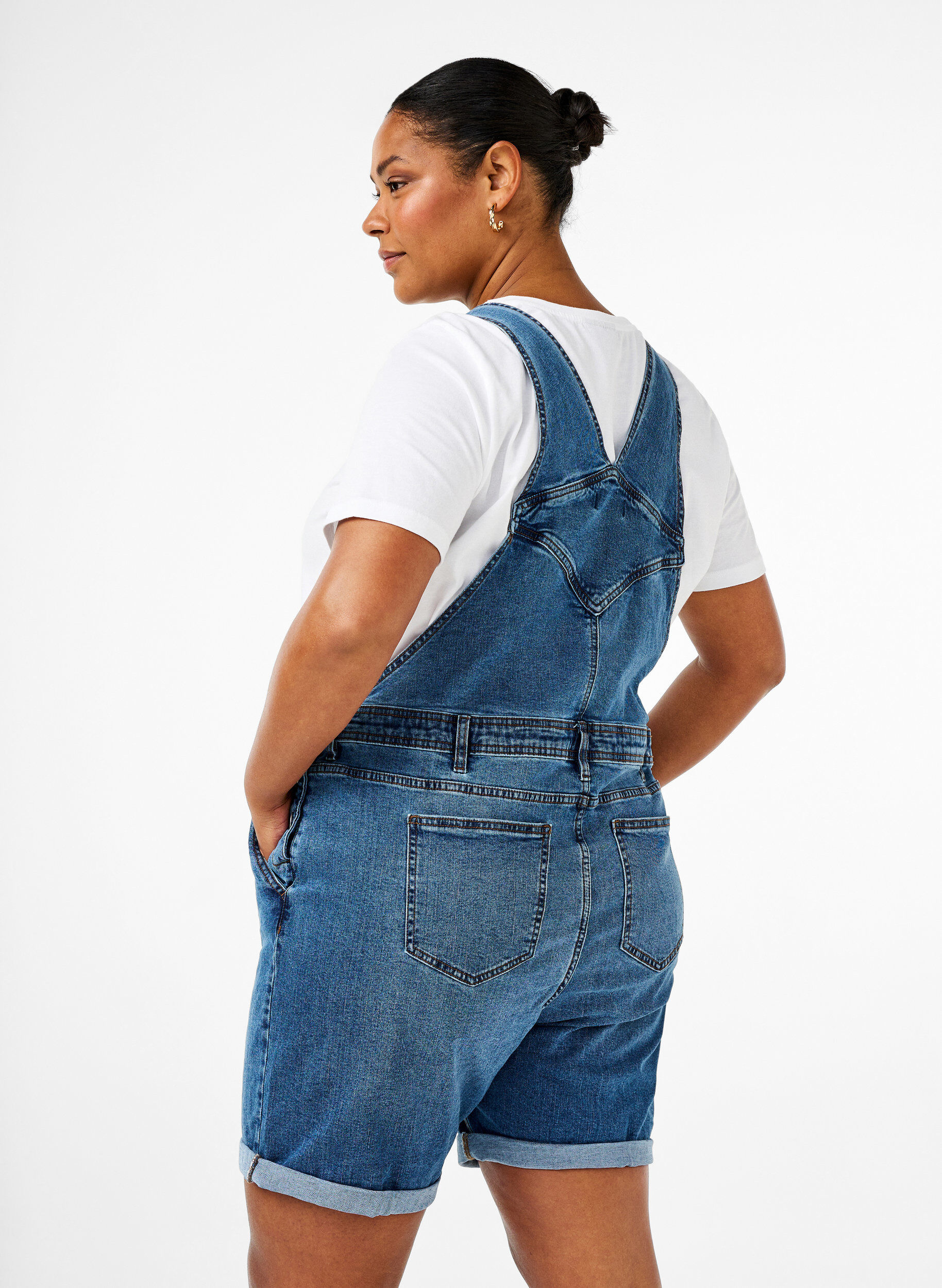 Zizzifashion Denim overalls shorts, Light Blue, Model image number 2