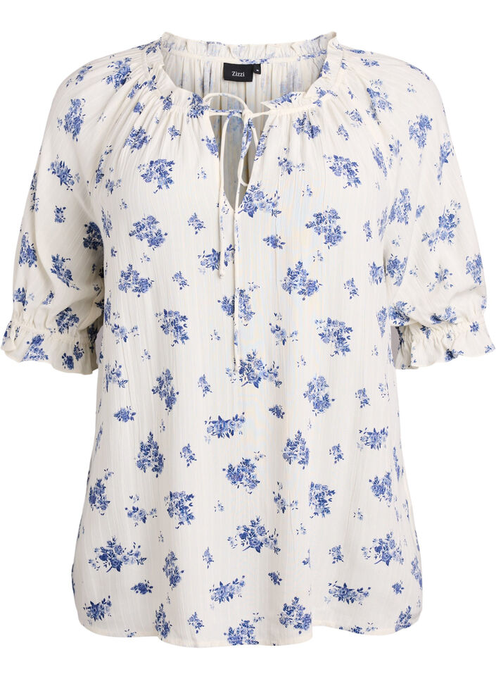 Viscose blouse with paisley print and elbow length sleeves, White, Packshot image number 0