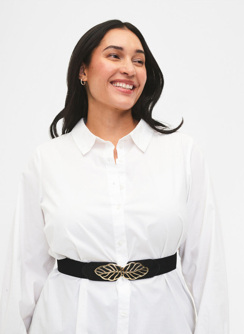 Elastic waist belt with gold buckle, Black, Model image number 0