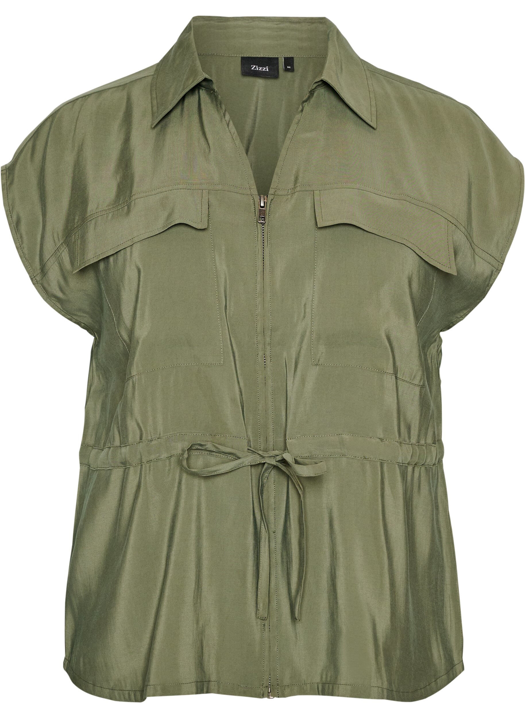 Modal vest with zipper and tie-belt