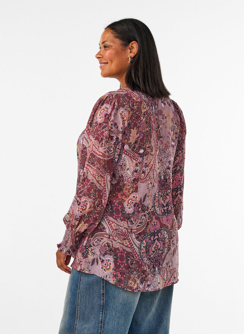 Tunic with paisley print and smocked cuffs, Rose, Model image number 2