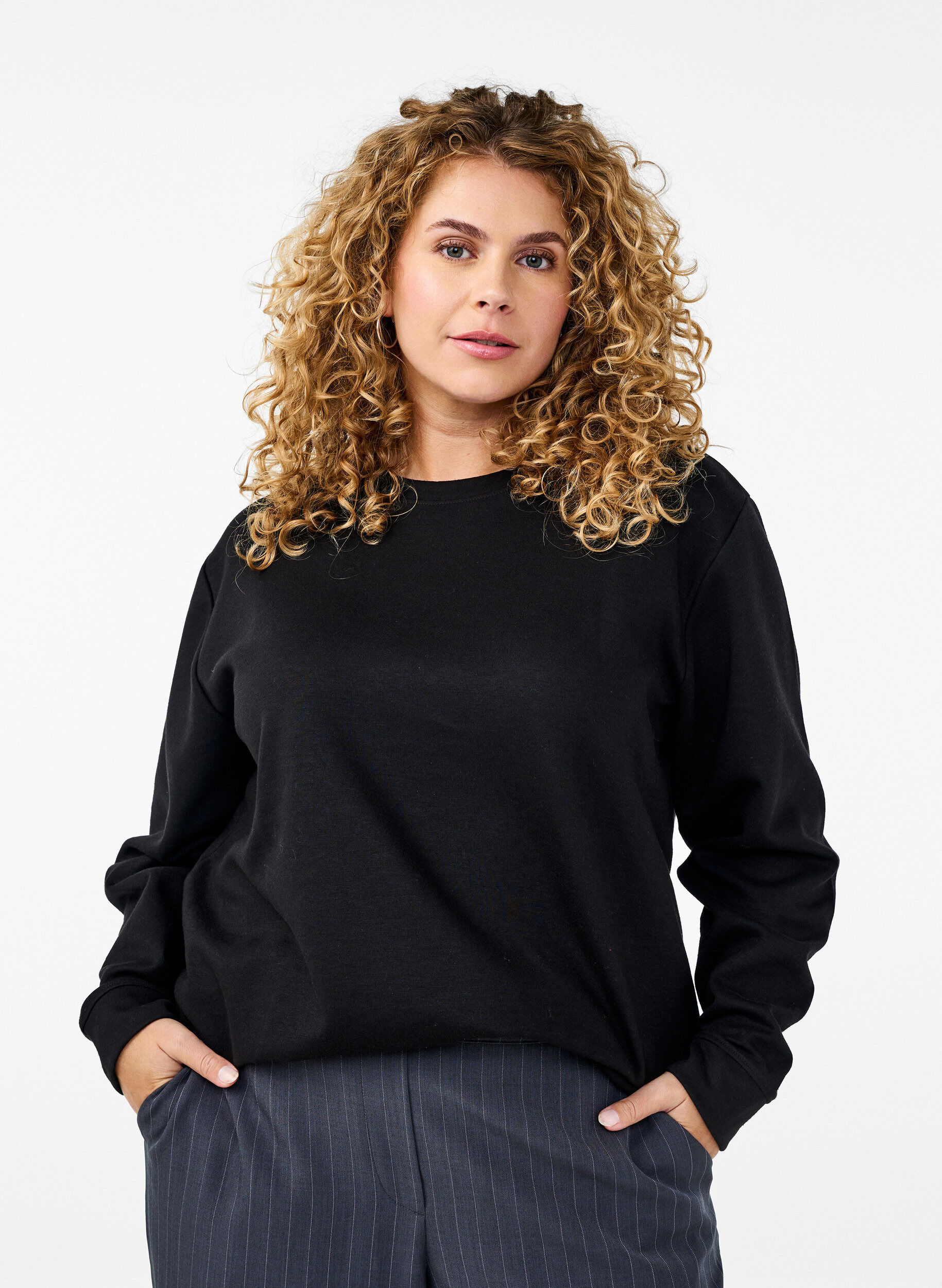 ZizzifashionSweatshirt with crew neck, Black, Model image number 0