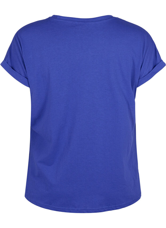 Short-sleeved cotton blend t-shirt, Blue, Packshot image number 1