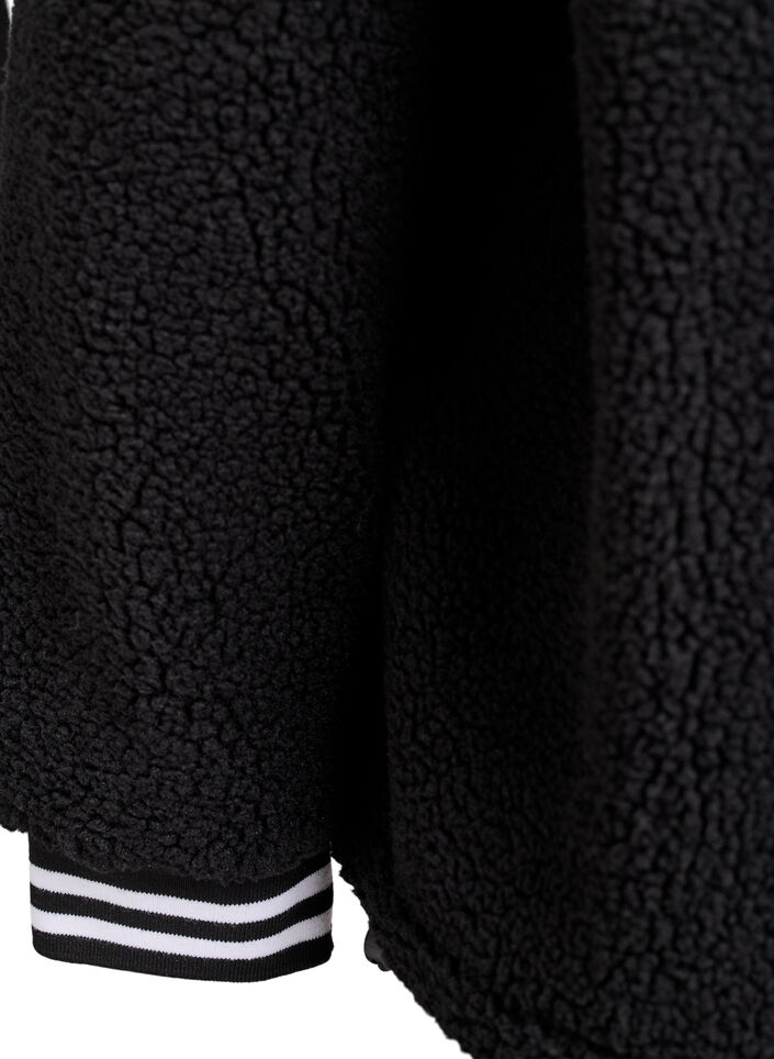 Teddy fleece jacket with stripe details, Black, Packshot image number 3