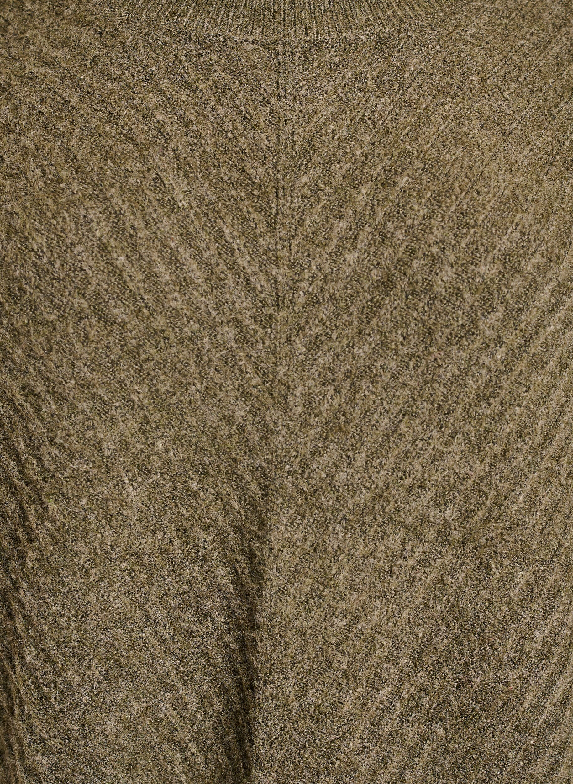 ZizzifashionKnitted blouse with V-shaped rib pattern and slits, Green, Packshot image number 2
