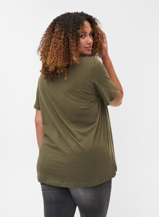 Short-sleeved printed cotton t-shirt, Ivy Green/Unique, Model image number 1