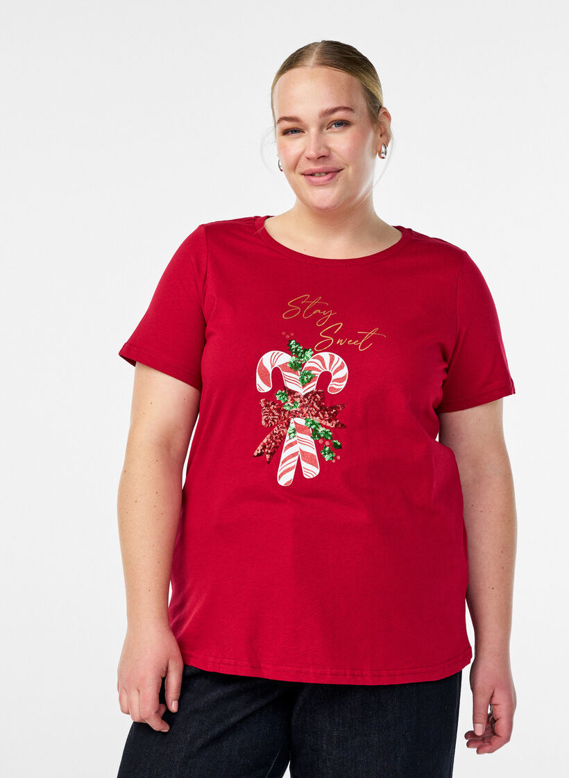 Christmas t-shirt in organic cotton, Red, Model image number 0