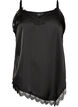 Satin top with lace trim and asymmetric hem, Black, Packshot image number 0