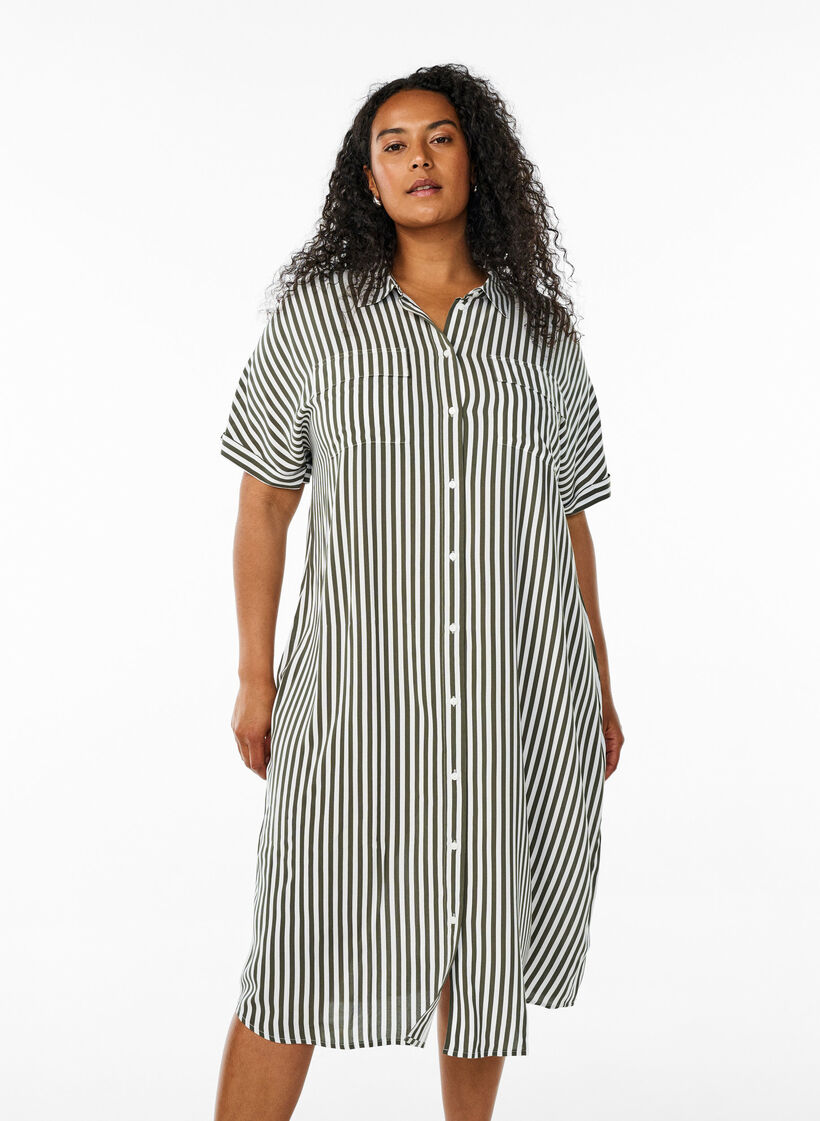 Long shirt dress with short sleeves, Green, Model image number 0