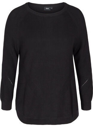 Knitted blouse with a round neckline, Black, Packshot image number 0