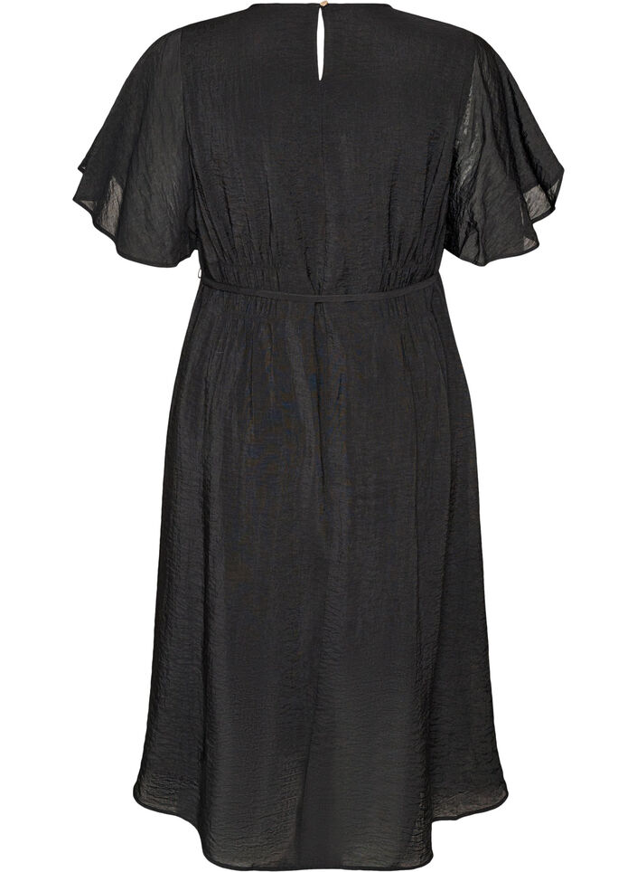 Ankle-length dress with flutter sleeves and tie-waist, Black, Packshot image number 1