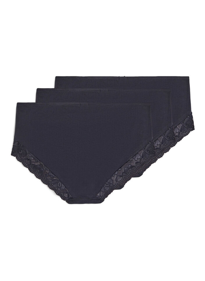 3-pack hipster knickers with lace trim, Black, Packshot image number 1