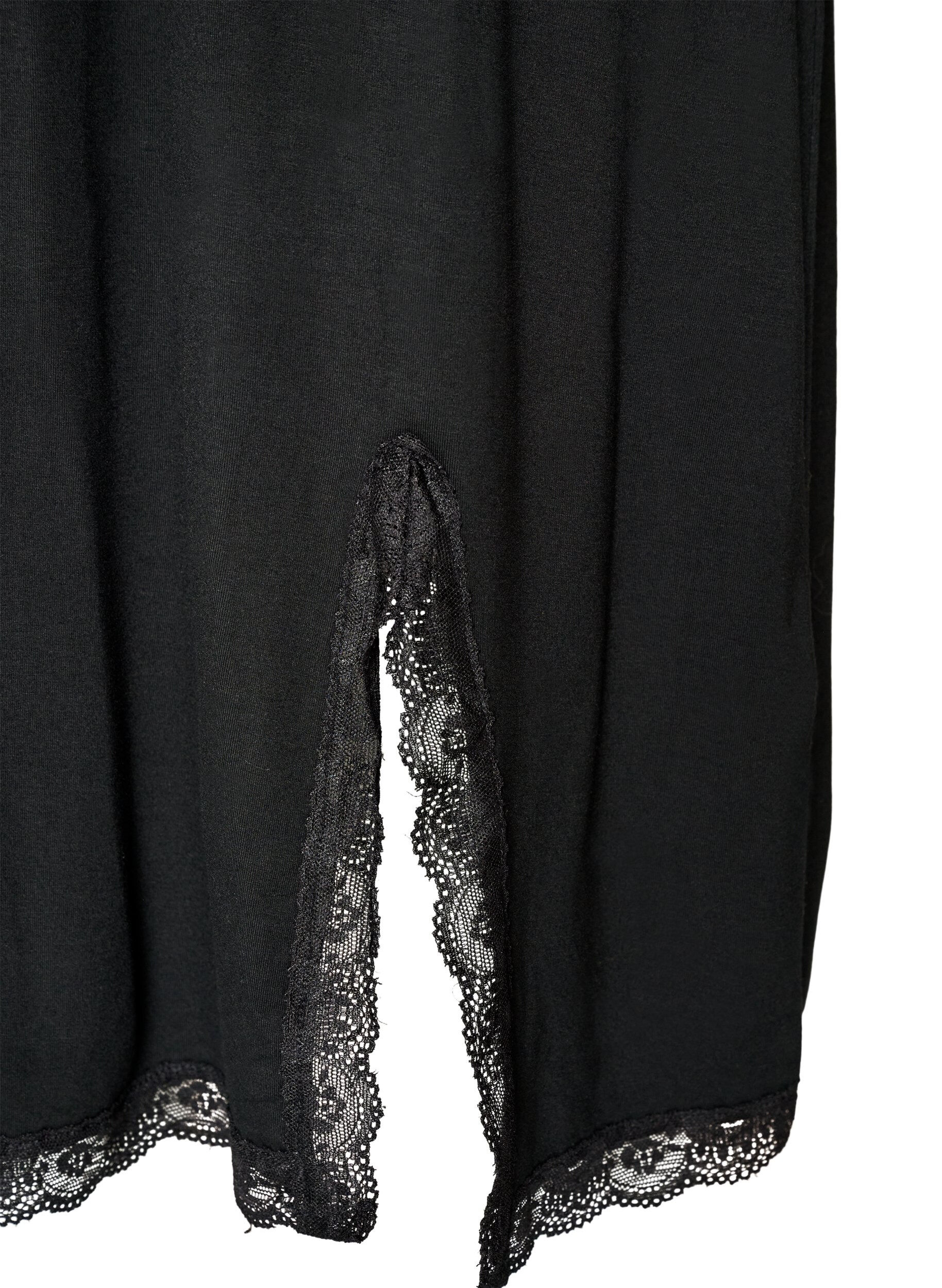 ZizzifashionViscose nightgown with lace and slits, Black, Packshot image number 3