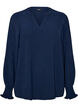 Blouse with smock cuffs and V-neck, Blue, Packshot image number 0