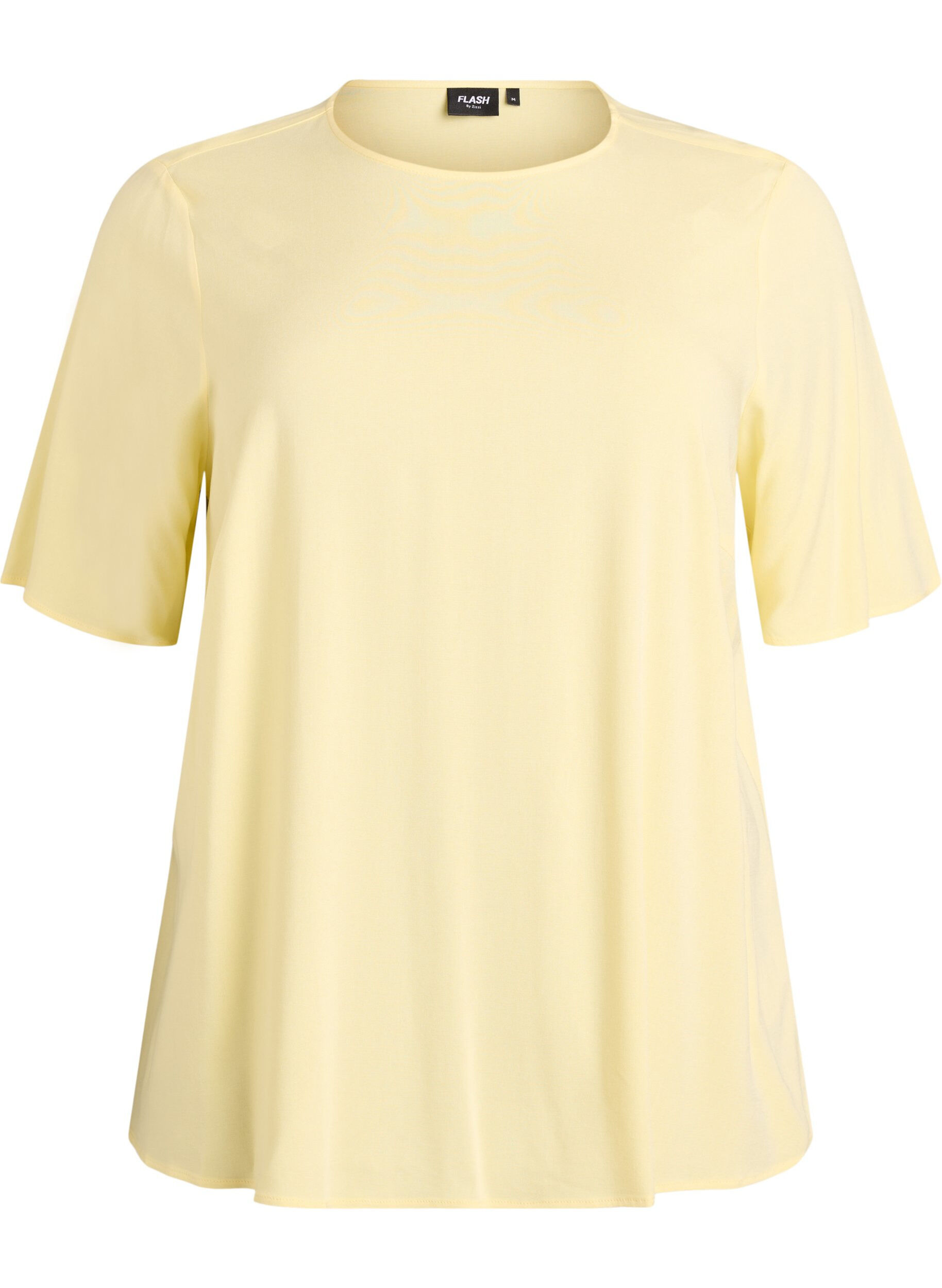 Short-sleeved woven blouse with round neck