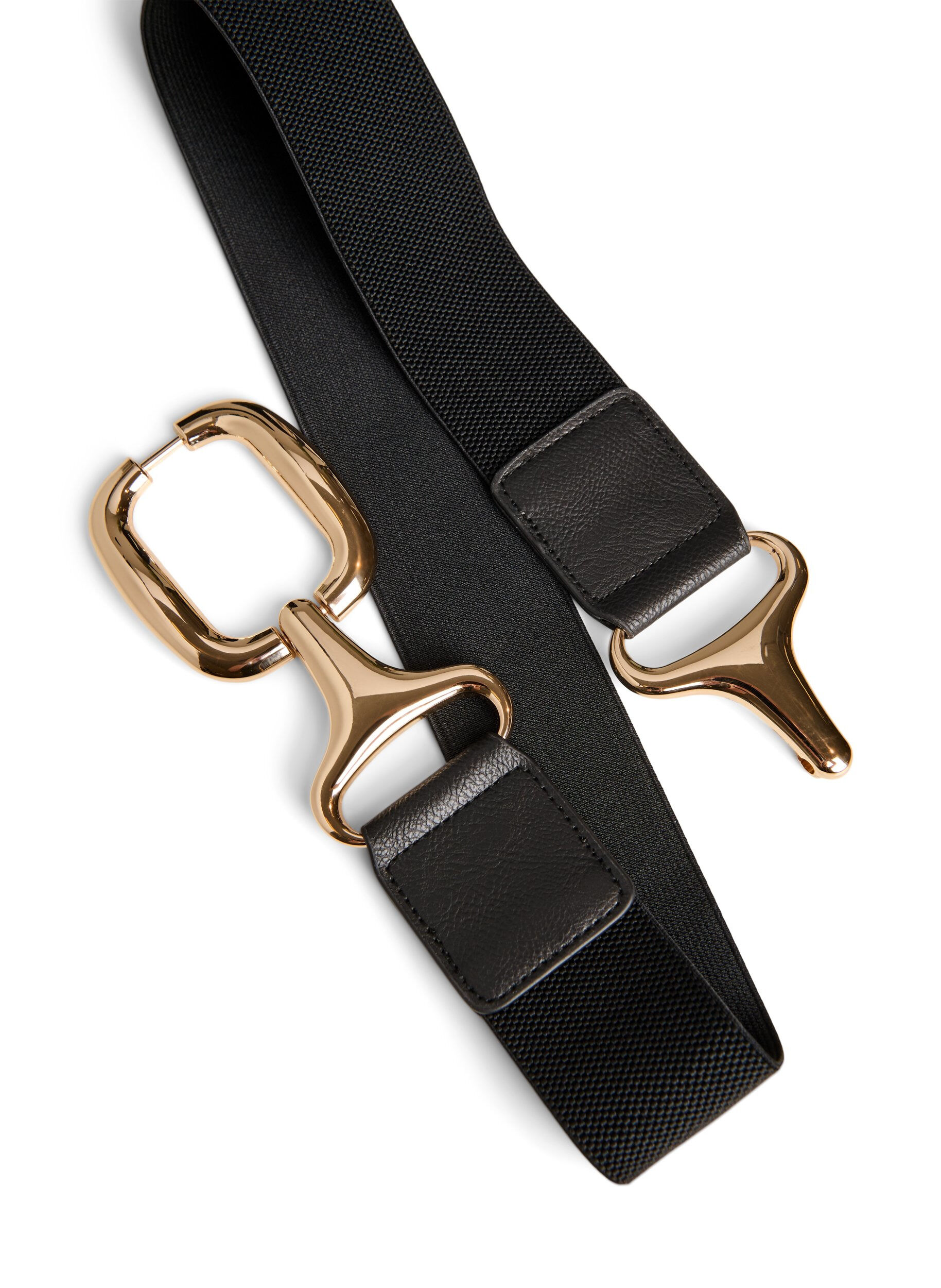 Zizzifashion Elastic belt with a gold-coloured buckle, Black, Packshot image number 2