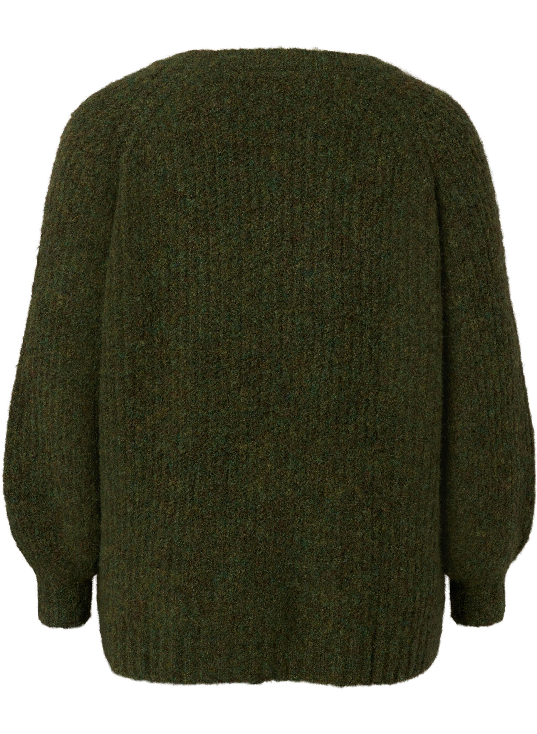 Zizzifashion Knitted sweater with wool and raglan sleeves, Winter Moss, Packshot image number 1
