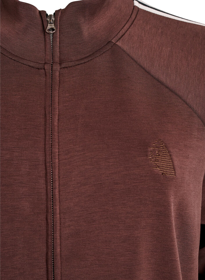 High-neck training top with stripes on the sleeves, Brown, Packshot image number 2