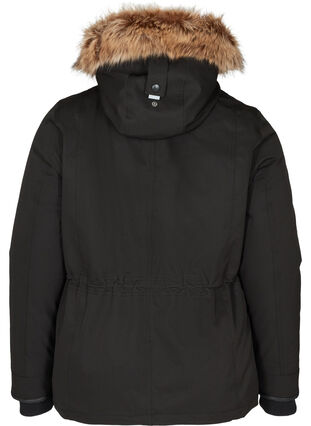 Short winter coat with a hood and faux fur trim, Black, Packshot image number 1