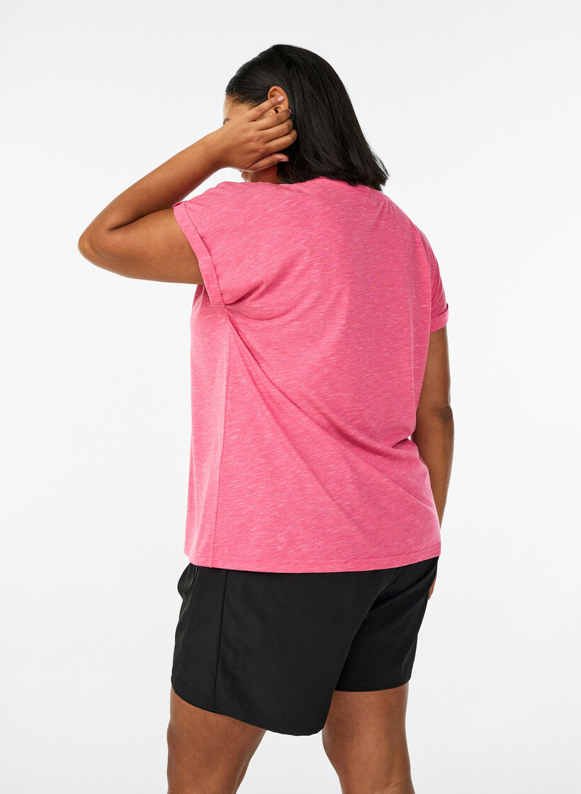 Loose workout t-shirt with short sleeves, Pink, Model image number 2