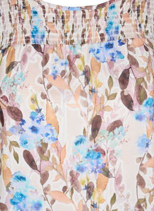 Short-sleeved floral blouse with smock, Humus Flower AOP, Packshot image number 2