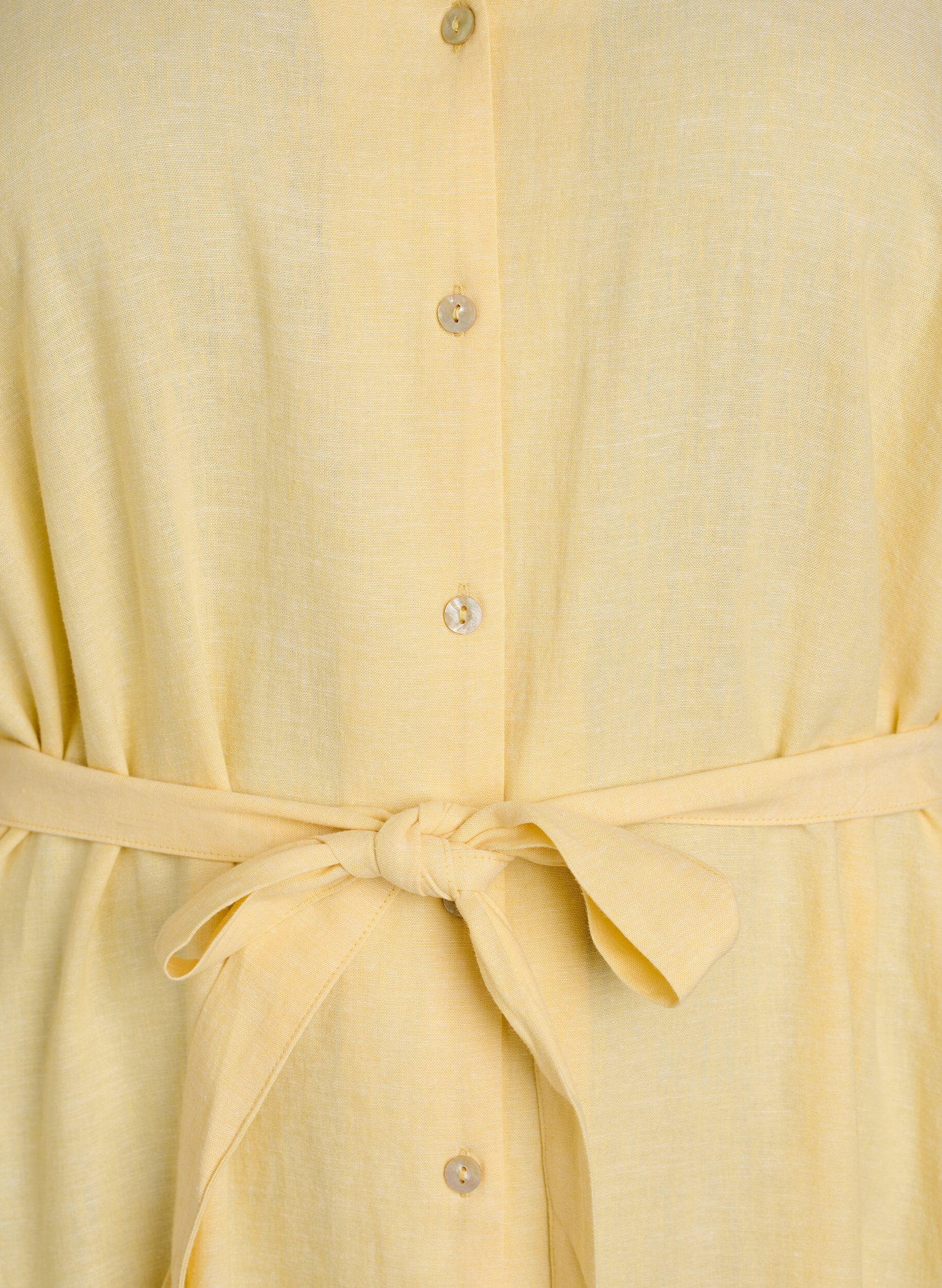 Zizzifashion Shirt dress in linen and viscose with a tie belt, Yellow, Packshot image number 2